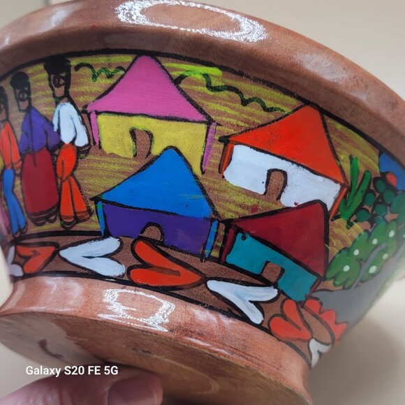 Beautiful Vibrantly Painted Mexican Wooden Decorative Bowl Wedding - Picture 5 of 16